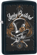 Zippo Lighter: Lucky Bastard Skull - Black Matte 80196
