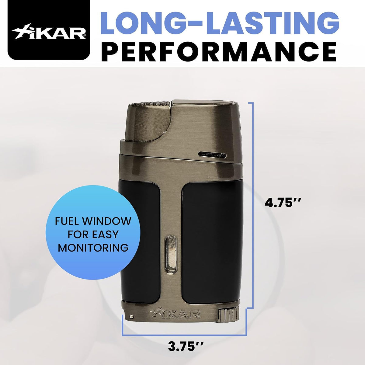 XIKAR ELX Double Jet Flame Butane Torch Lighter with 9mm Cigar Punch – Refillable Butane Lighter with Fuel Window – Wind-Resistant Adjustable Flame – Premium Cigar Accessory – Black with Gunmetal