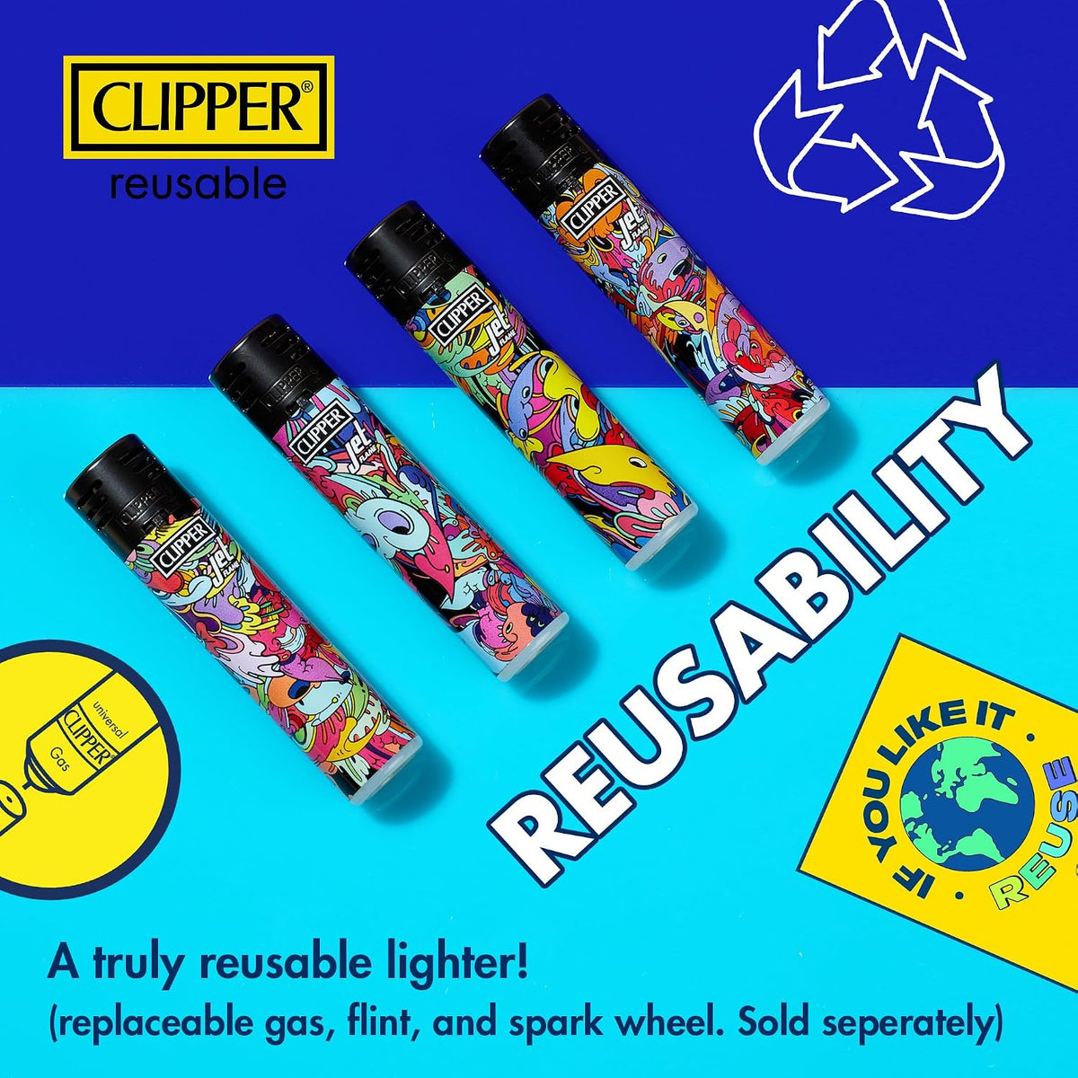 Clipper Classic Large Reusable Lighter, 9 Pack