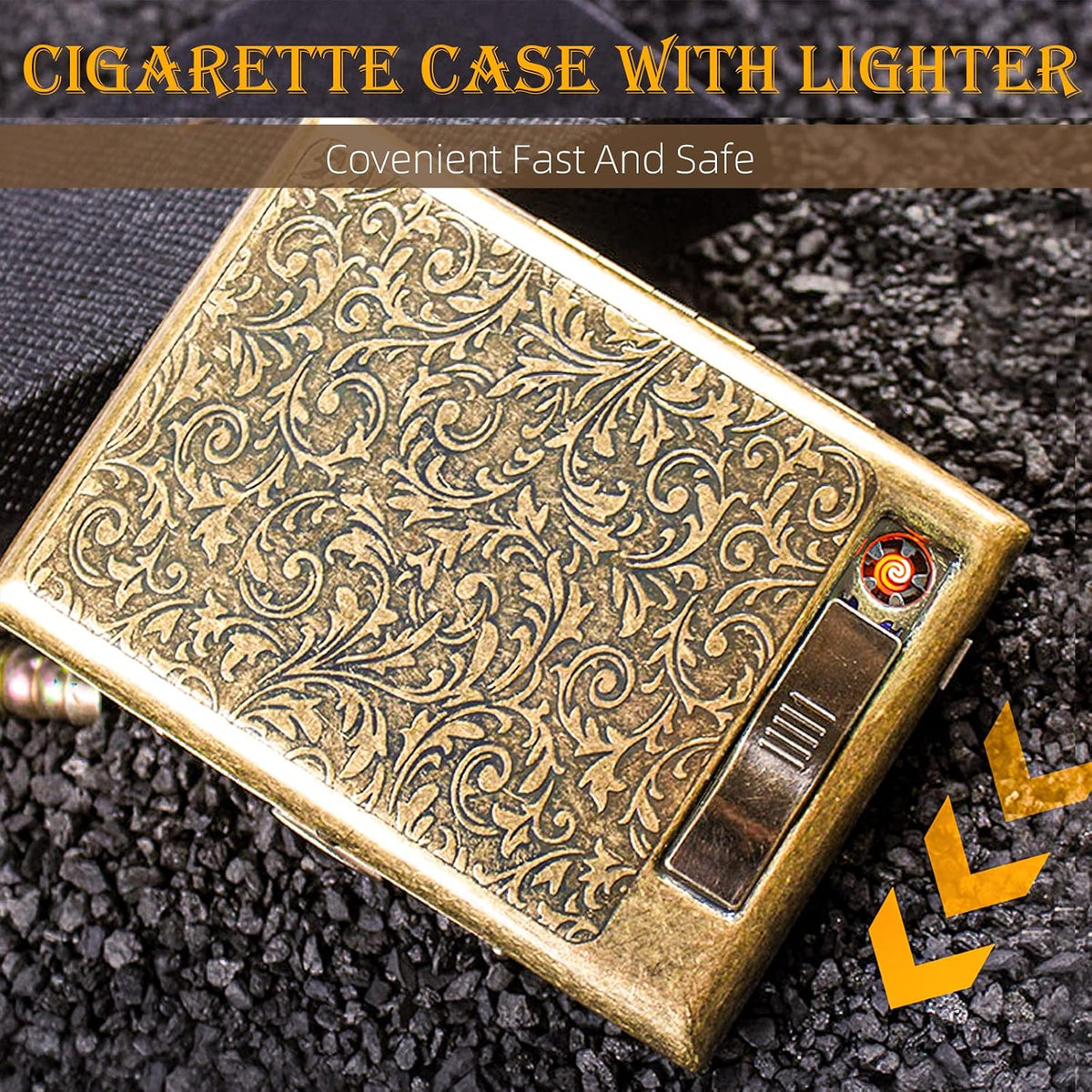 Metal Vintage Cigarette Case Hold 85mm Cigarette Case with Electric Lighter