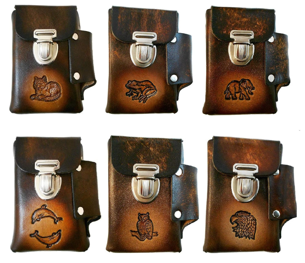 Hand Crafted Leather Cigarette Case, Lighter Pocket, Many Tooled Designs