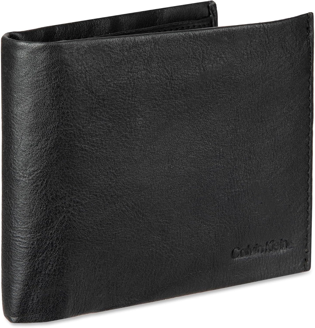 Calvin Klein Men's RFID Leather Minimalist Bifold Wallet with Multiple Card Slots and ID Window