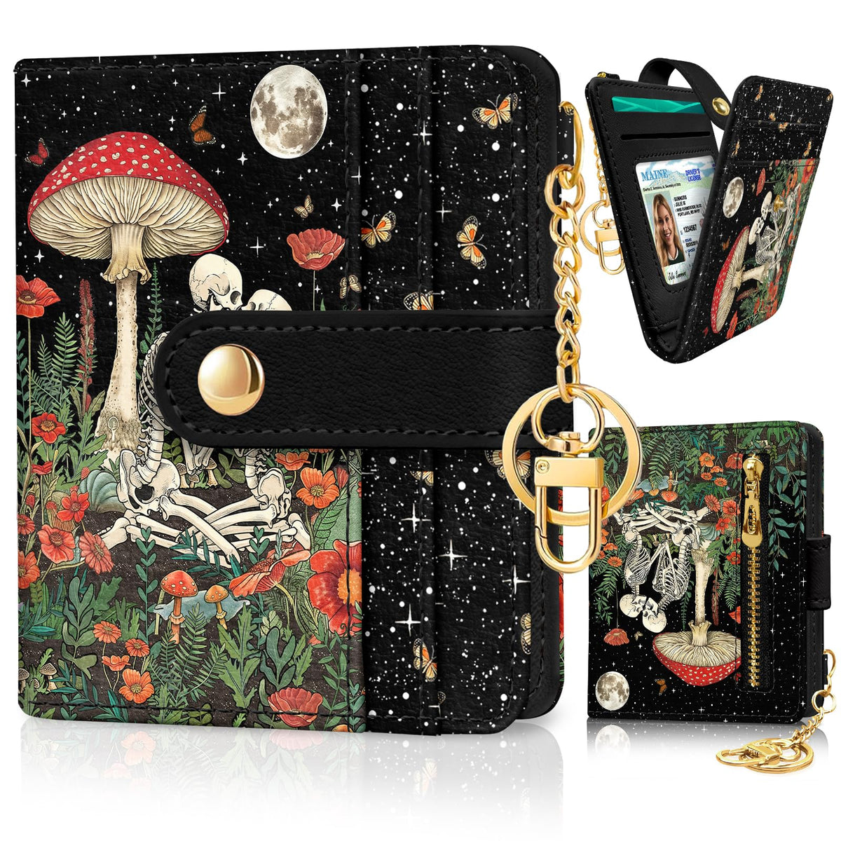 Jogjam Black Cat Floral Rfid Women Wallet, Small Slim Credit Card Holder