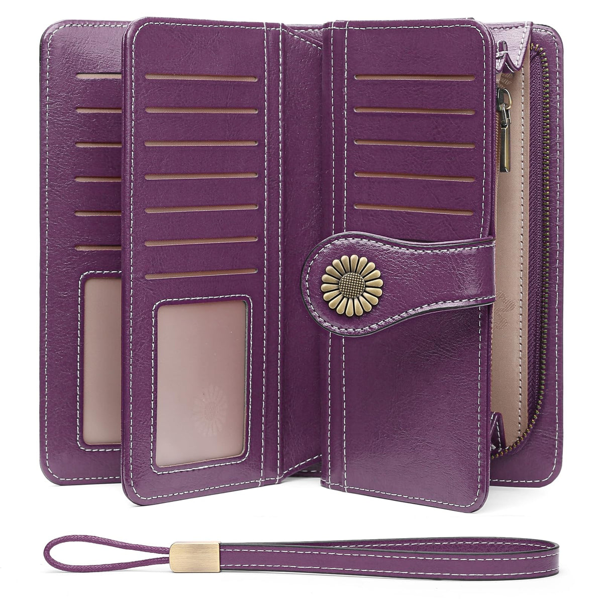 SENDEFN Wallets for Women Leather Credit Card Holder with RFID Blocking Large Capacity Wristlet