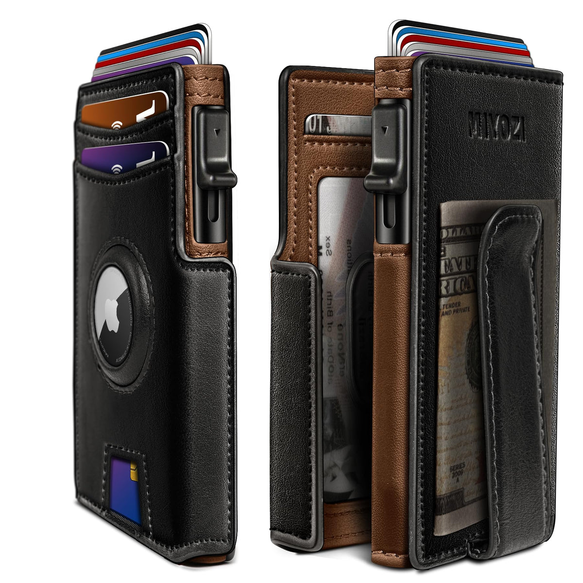 miyozi Airtag Wallet for Men,with Money Clip 10 Cards Metal Case Smart Slim Pop Up Credit Card Holder Flip with Magnetic Closure RFID Blocking wallet with Gift Box