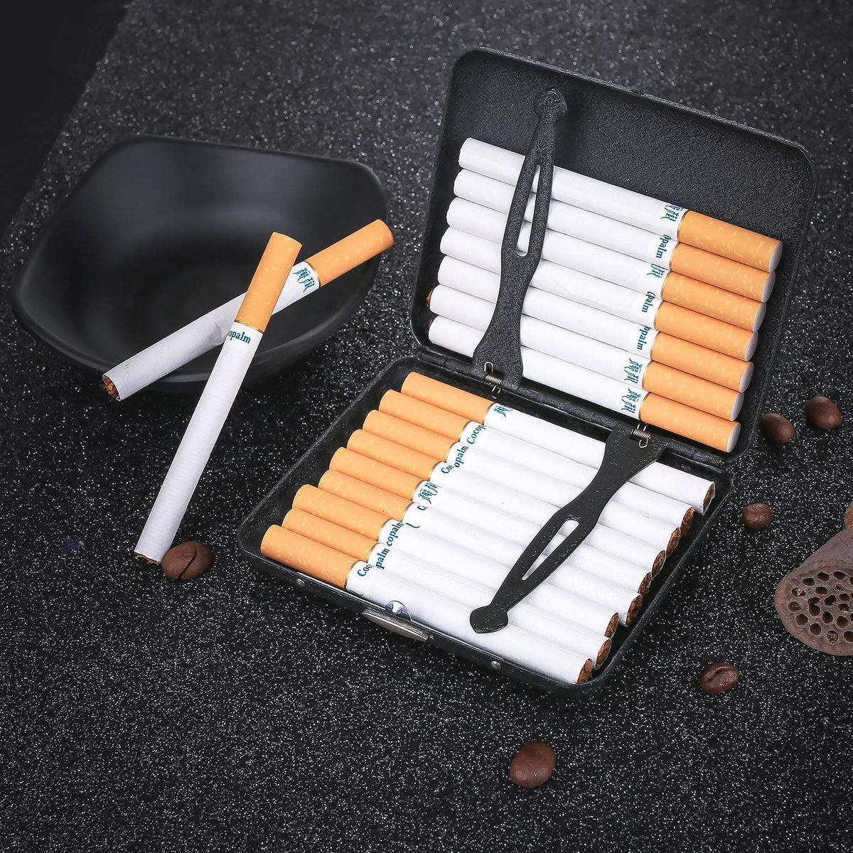 Alloy Frosted Cigarette Case Retro Cigaret Box Double Sided Metal Cigarette Holder for 18 Regular Cigarettes (Black)
