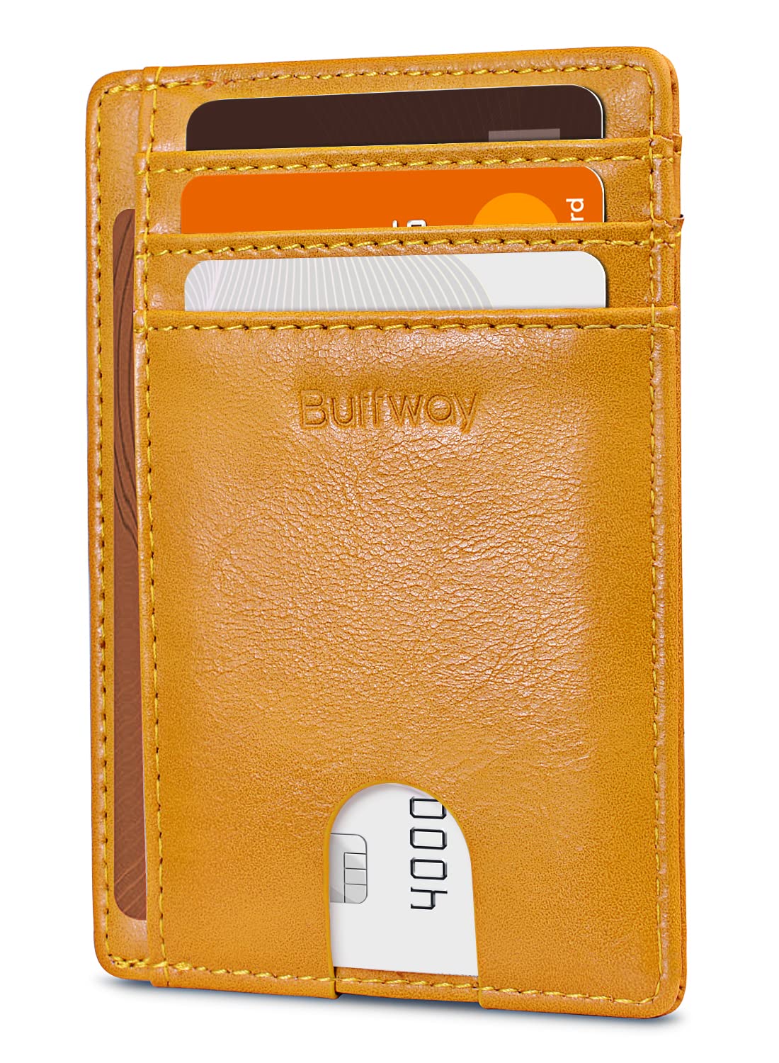 Buffway Slim Minimalist Front Pocket RFID Blocking Leather Wallets for Men and Women - Carbon Fiber Black