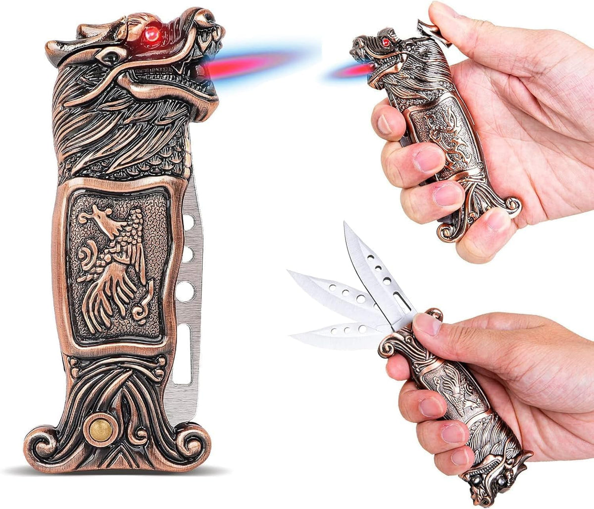 Lighter, Windproof Dragon Gas Lighter, Cool Design for Gift, Exquisite Packaging, Refillable Butane Lighters, Suitable for Festivals, Birthdays, Gifts for Men (Tap)