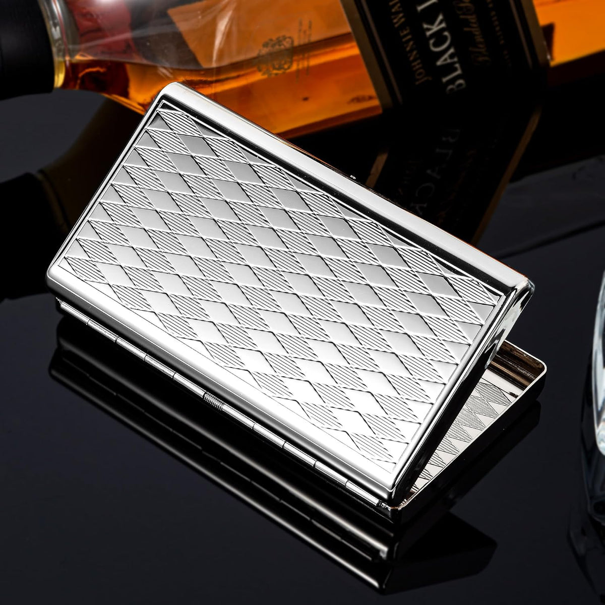 Goshentech Retro Metal lozenge space pattern case,14 Capacity,Metal Plated silver,Double-Sided,Bank Card case, Cash Box(100mm King Size) (Silver)