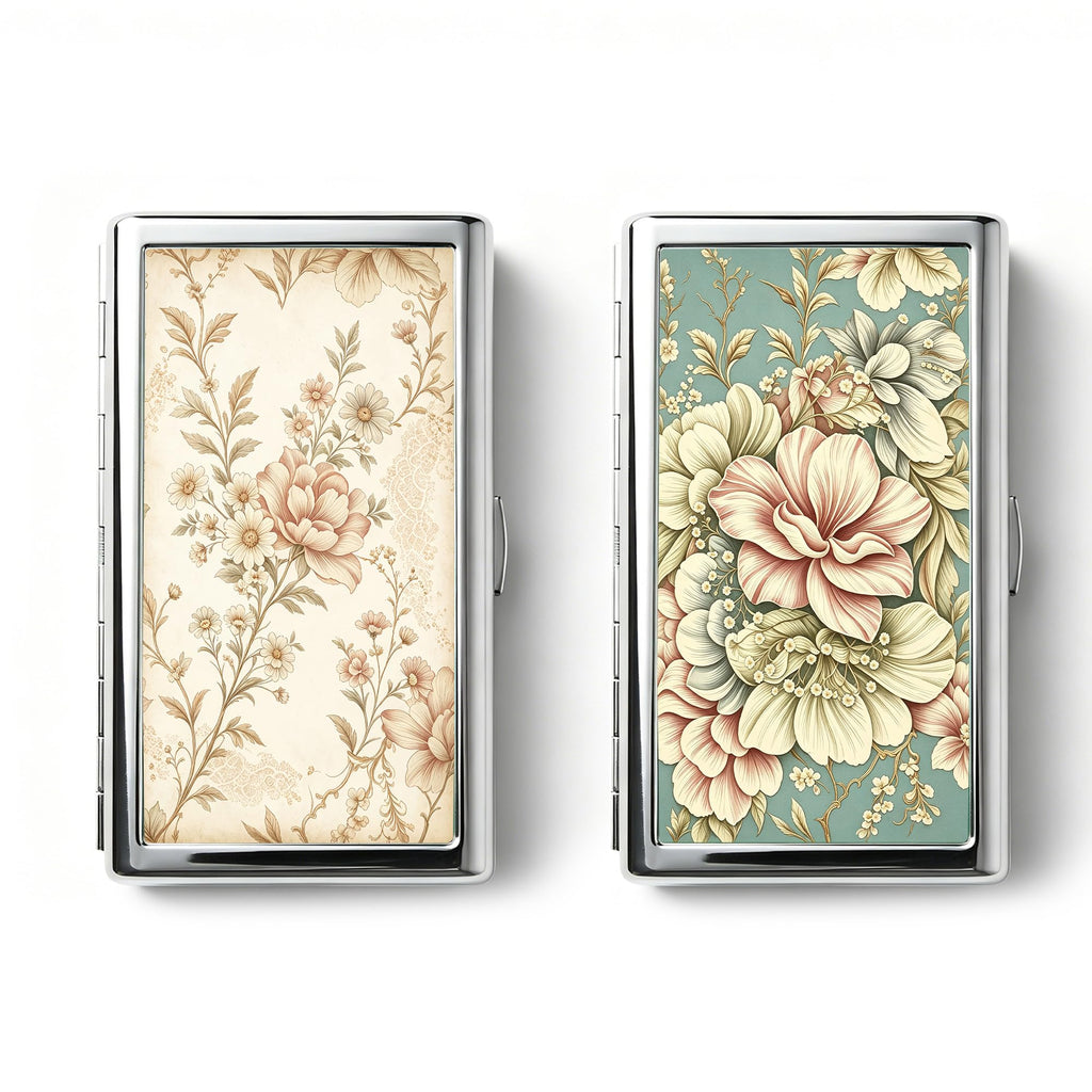 Vintage Art Deco Versatile Card & Cash/Cigarette Holder Case, Slim Metal Wallet for Women Men Credit ID Business Cards (#D)
