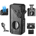 5-in-1 Torch Lighter with V Cutter Holder Punch and Draw Enhancer Tool,Four Windproof Jet Flame Multi-Functional Lighter,Refillable Butane Lighter with Gift Box for Men Black,Without Butane