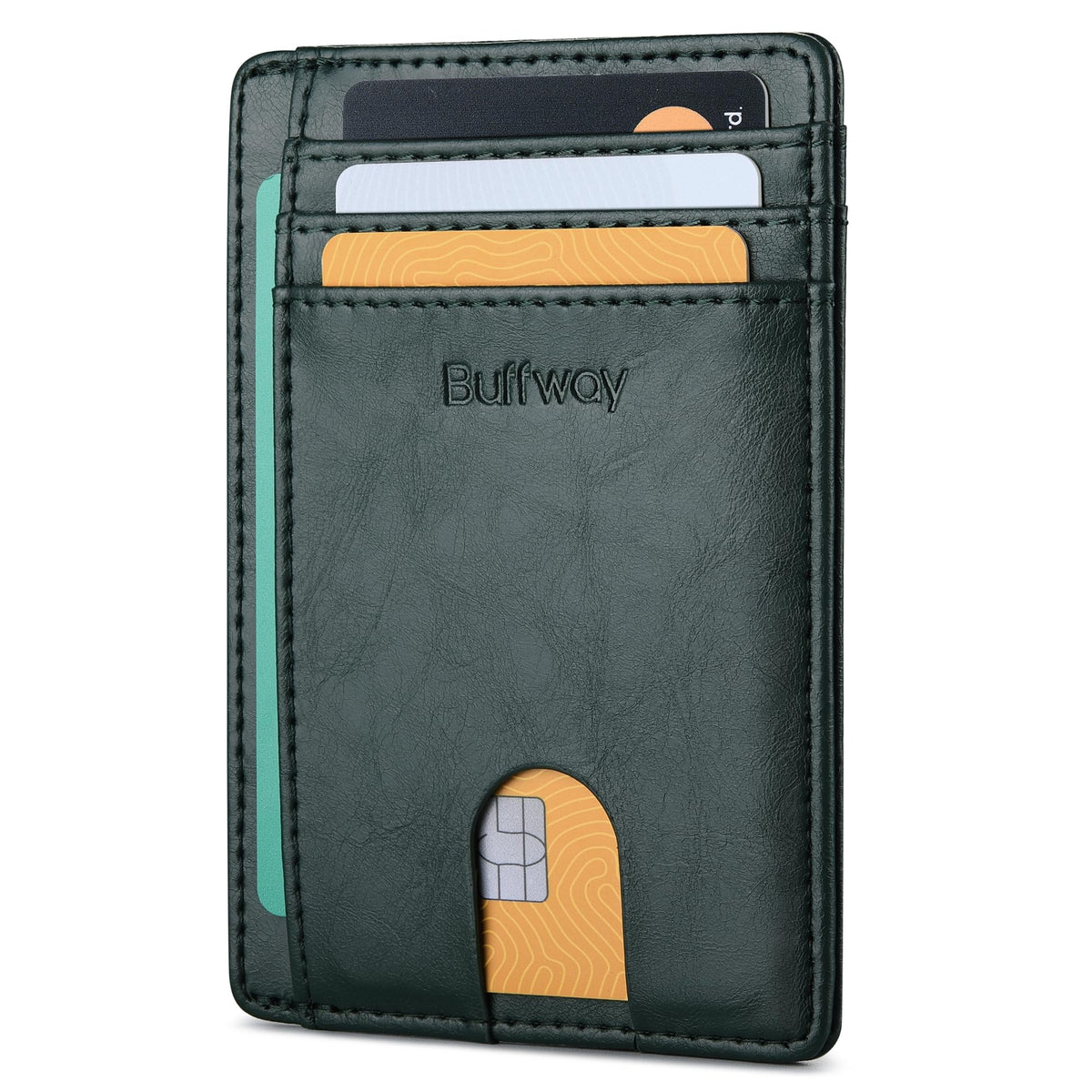 Buffway Slim Minimalist Front Pocket RFID Blocking Leather Wallets for Men and Women - Carbon Fiber Black