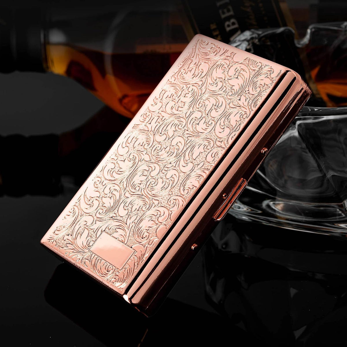 Goshentech Vintage Metal case,14 Capacity,Metal Plated Rose Gold,Double-Sided Open(Rose Gold,100mm King Size)