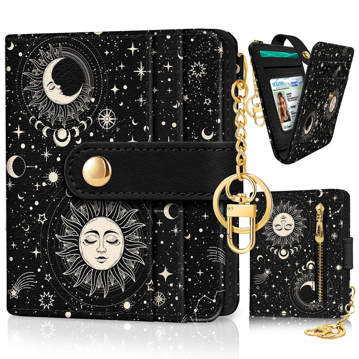 Jogjam Black Cat Floral Rfid Women Wallet, Small Slim Credit Card Holder
