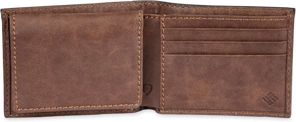 Columbia mens RFID Slim Bifold Wallet With ID Window Dark Tan