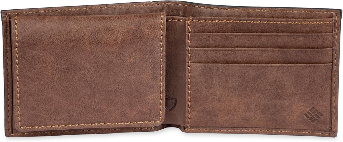 Columbia mens RFID Slim Bifold Wallet With ID Window Dark Tan