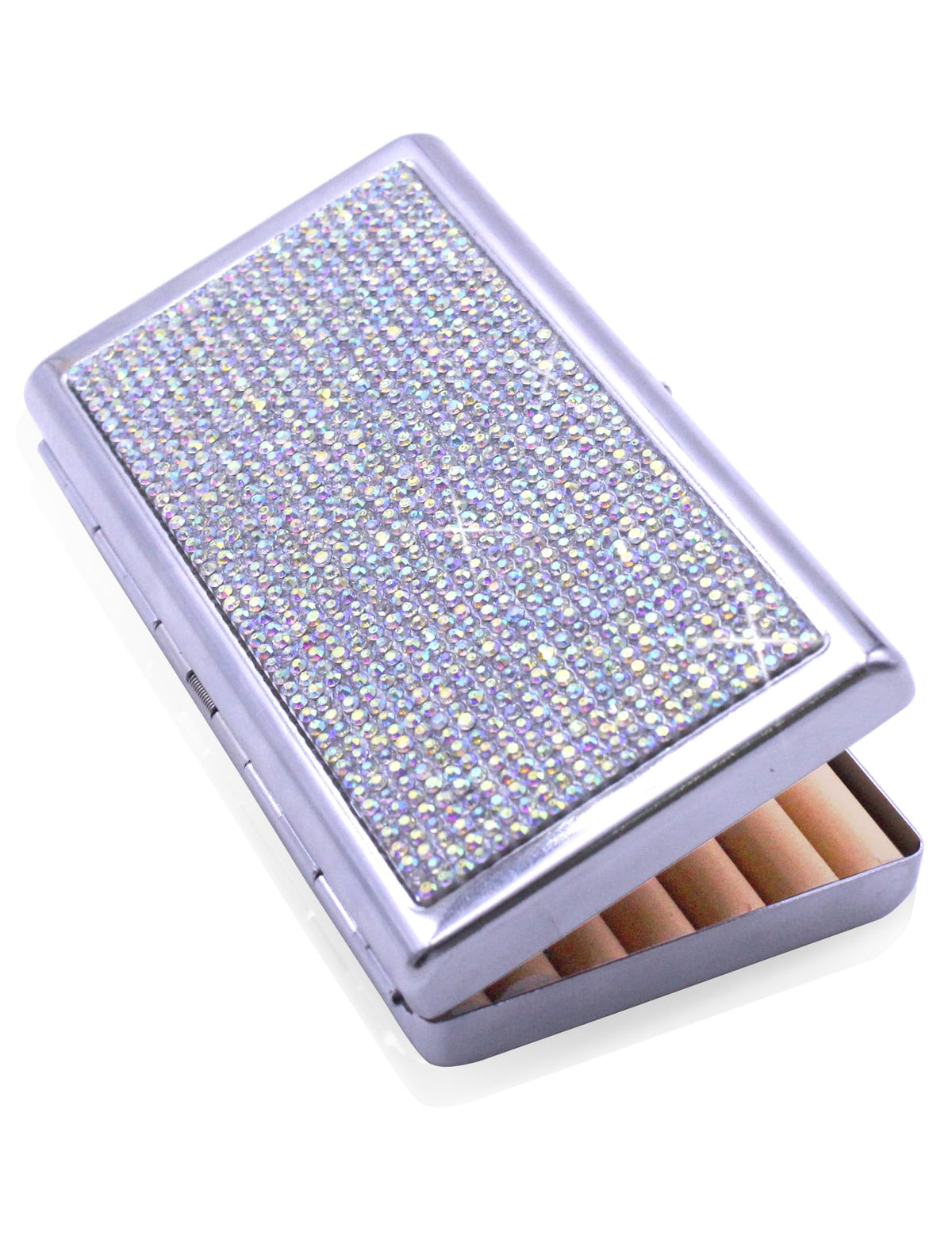 HUMWE Bling Rhinestone Crystal Cigarette Case for Women Men, Metal Holder for Regular,King and 100's Size 14-20 Capacity, Pocket Cigarettes Box for Smoker