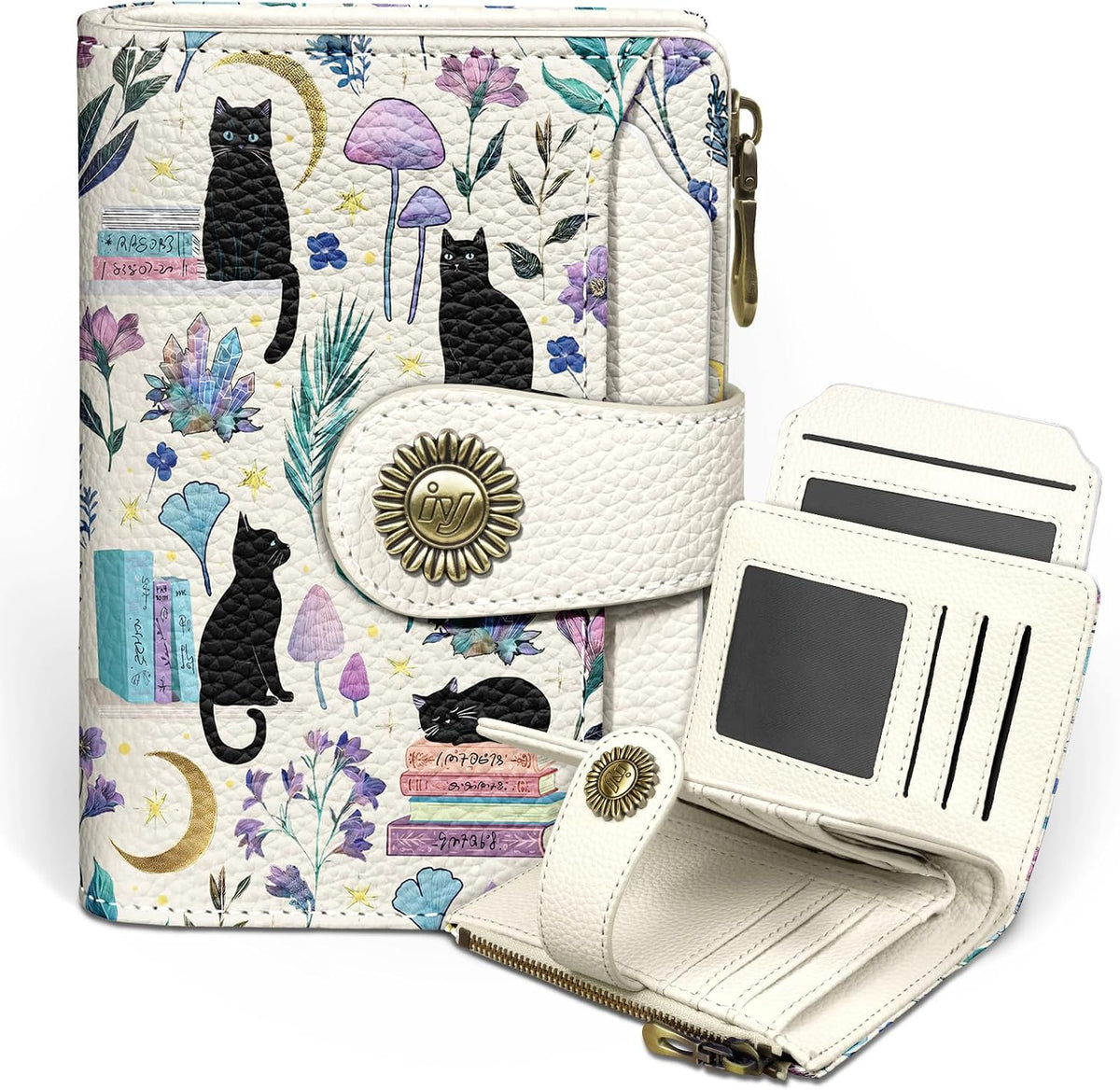 Icycay Cat Small Wallet Women RFID Blocking Bifold Cute Credit Card Holder