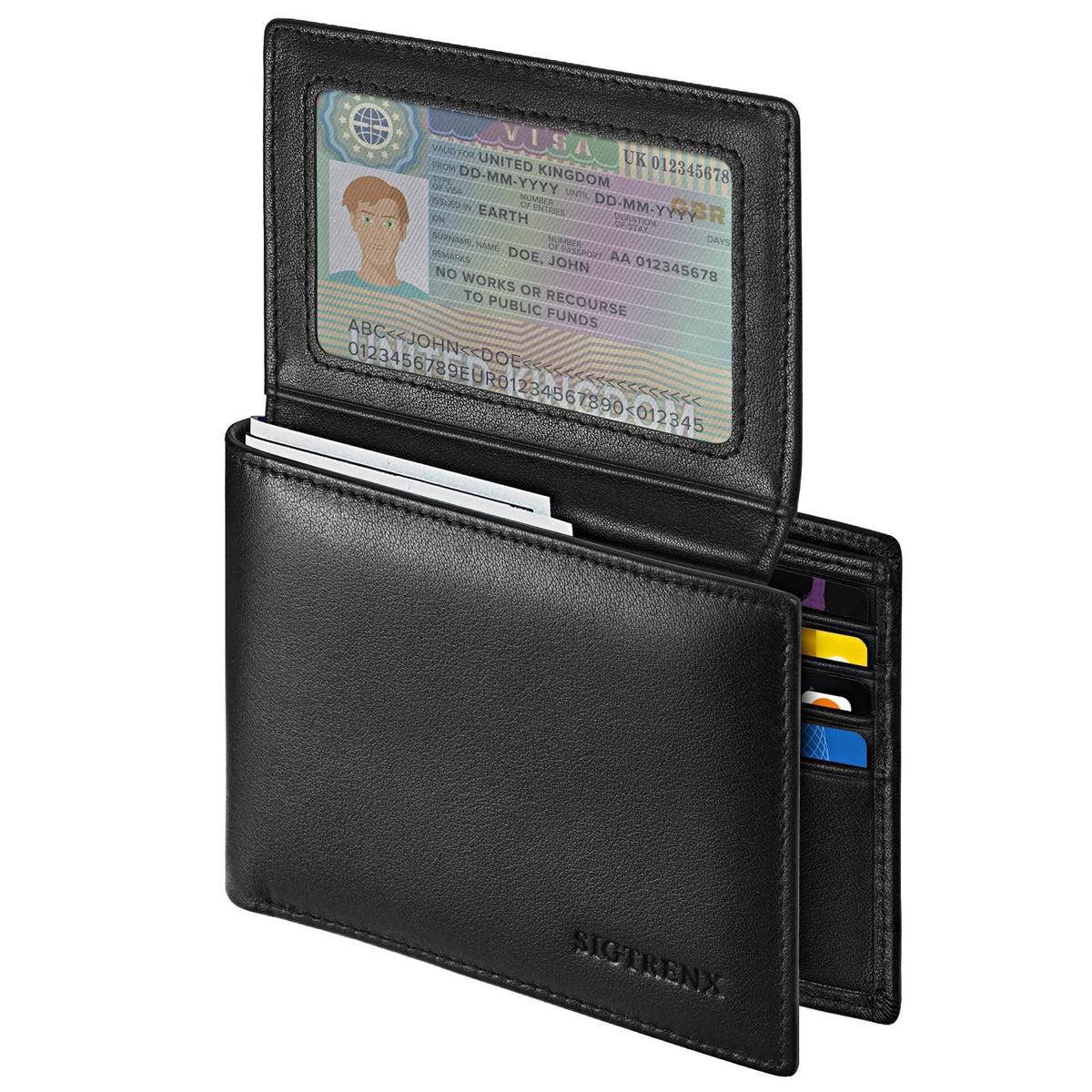 Sigtrenx Leather Wallets for Men, Genuine Leather Mens Wallets Bifold Rfid Blocking with 2 ID Windows