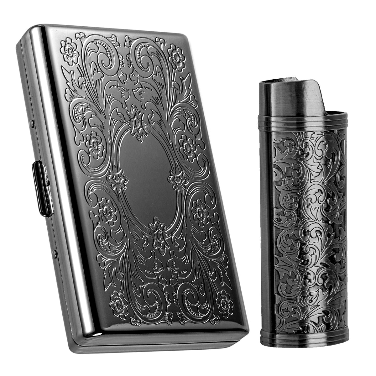 Vintage Metal Cigarette case with J6 Lighter, Holds 12pcs 100s Cigarettes, Can Also Be Used for RFID Credit Card and Cash Organizer (Bronze, 12pcs 100's)