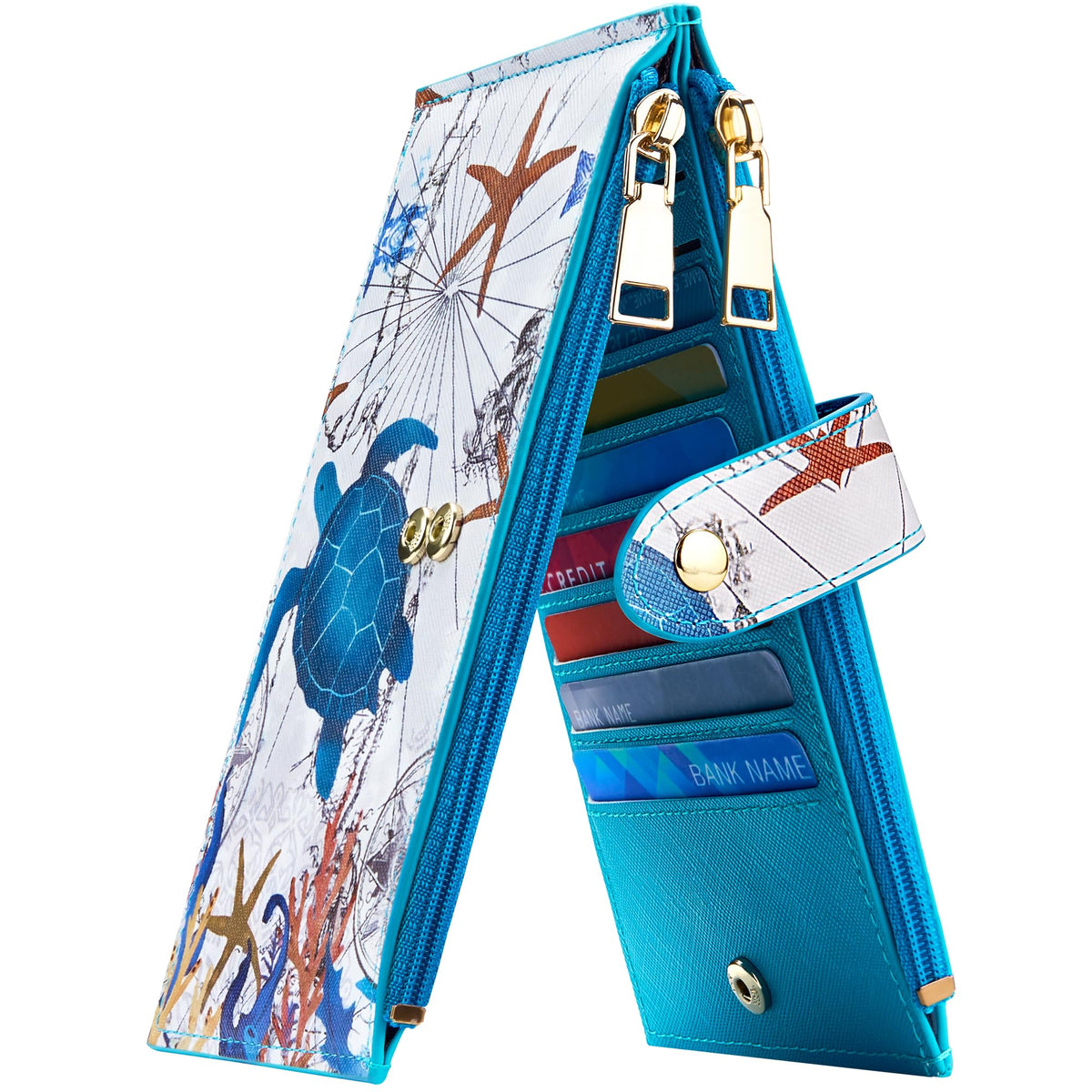 Travelambo RFID Wallet Women Large Size Bifold Multi Card Wallet Case with Zipper Pocke Credit Card Holder for Women
