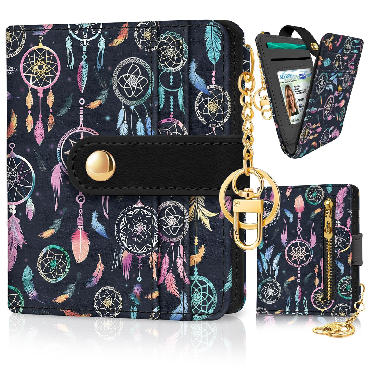 Jogjam Black Cat Floral Rfid Women Wallet, Small Slim Credit Card Holder