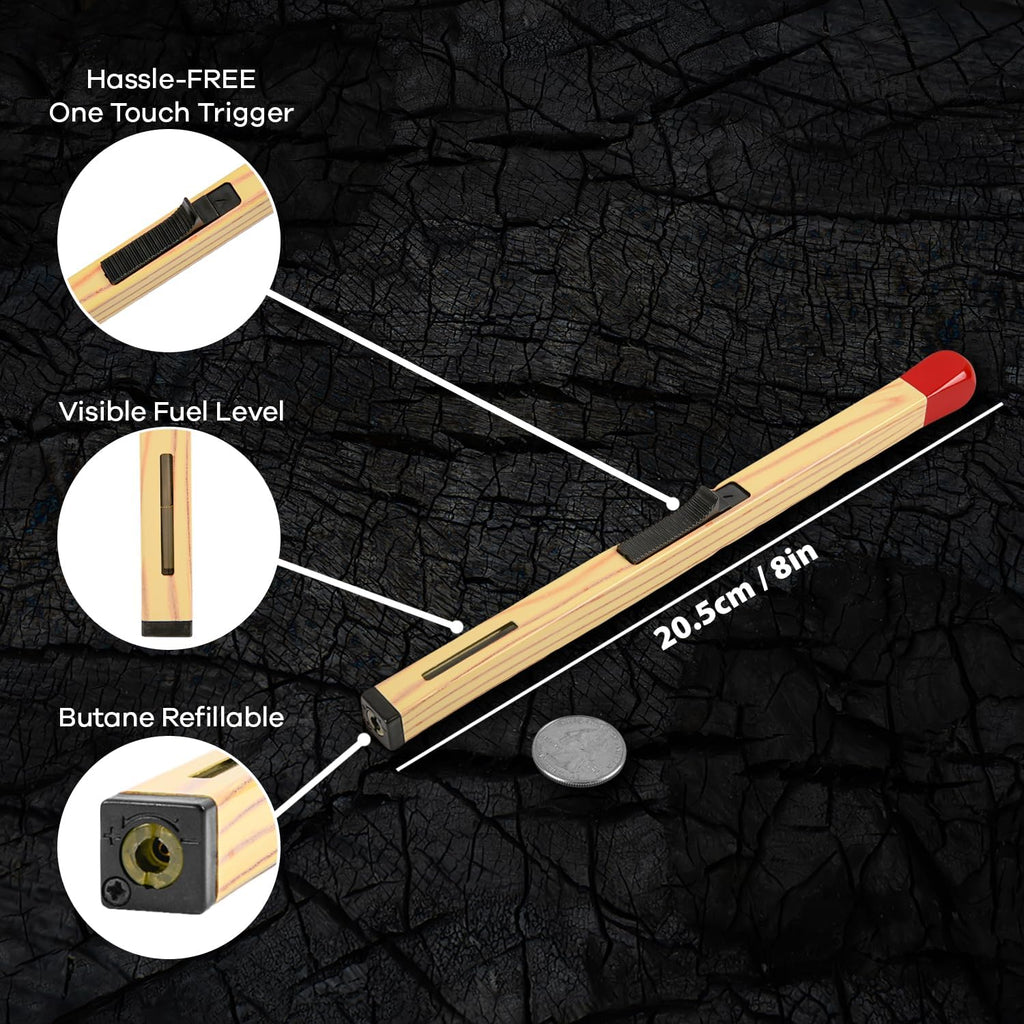 Match Stick Shaped Multipurpose Butane Lighter, Novelty Candle and Grill Lighters, Extended Handle Flame Igniters for Candles, Fireplaces and BBQ (Pack of 2)
