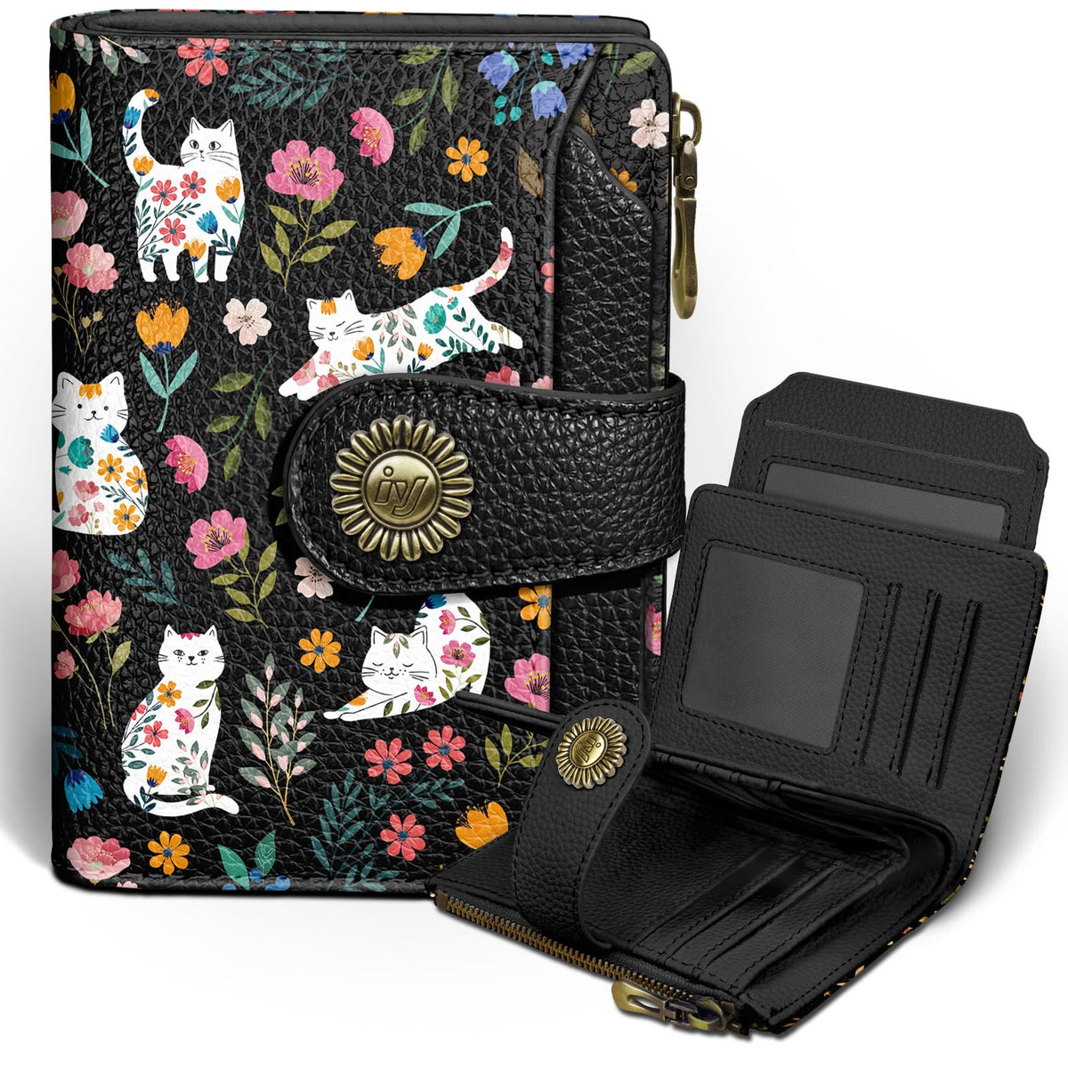 Icycay Cat Small Wallet Women RFID Blocking Bifold Cute Credit Card Holder