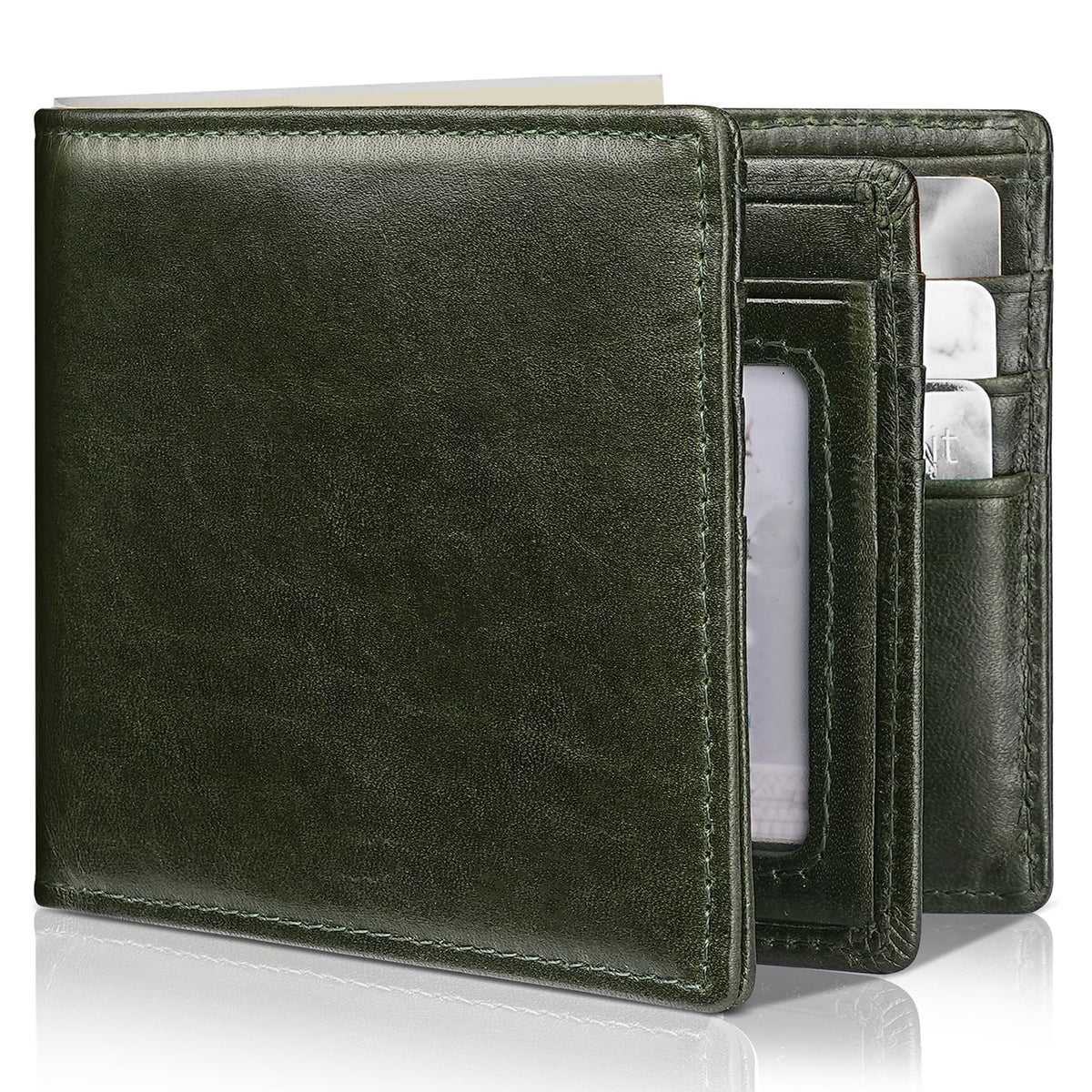 Artpaxy Mens Wallet Genuine Leather Bifold RFID Blocking Wallet for Men with 1 ID Window 13 Card Holders 2 cash pockets 1 Gift Box