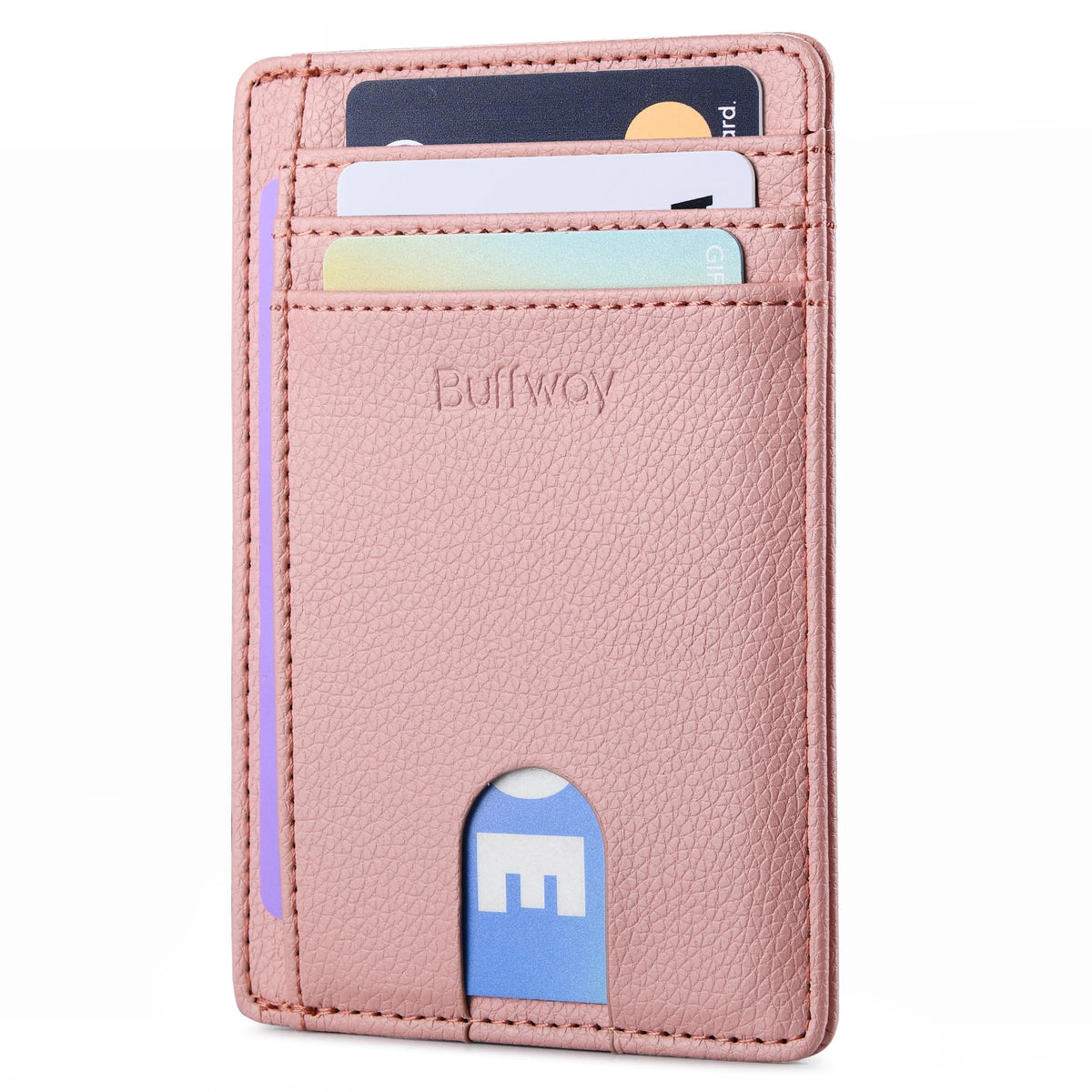 Buffway Slim Minimalist Front Pocket RFID Blocking Leather Wallets for Men and Women - Carbon Fiber Black