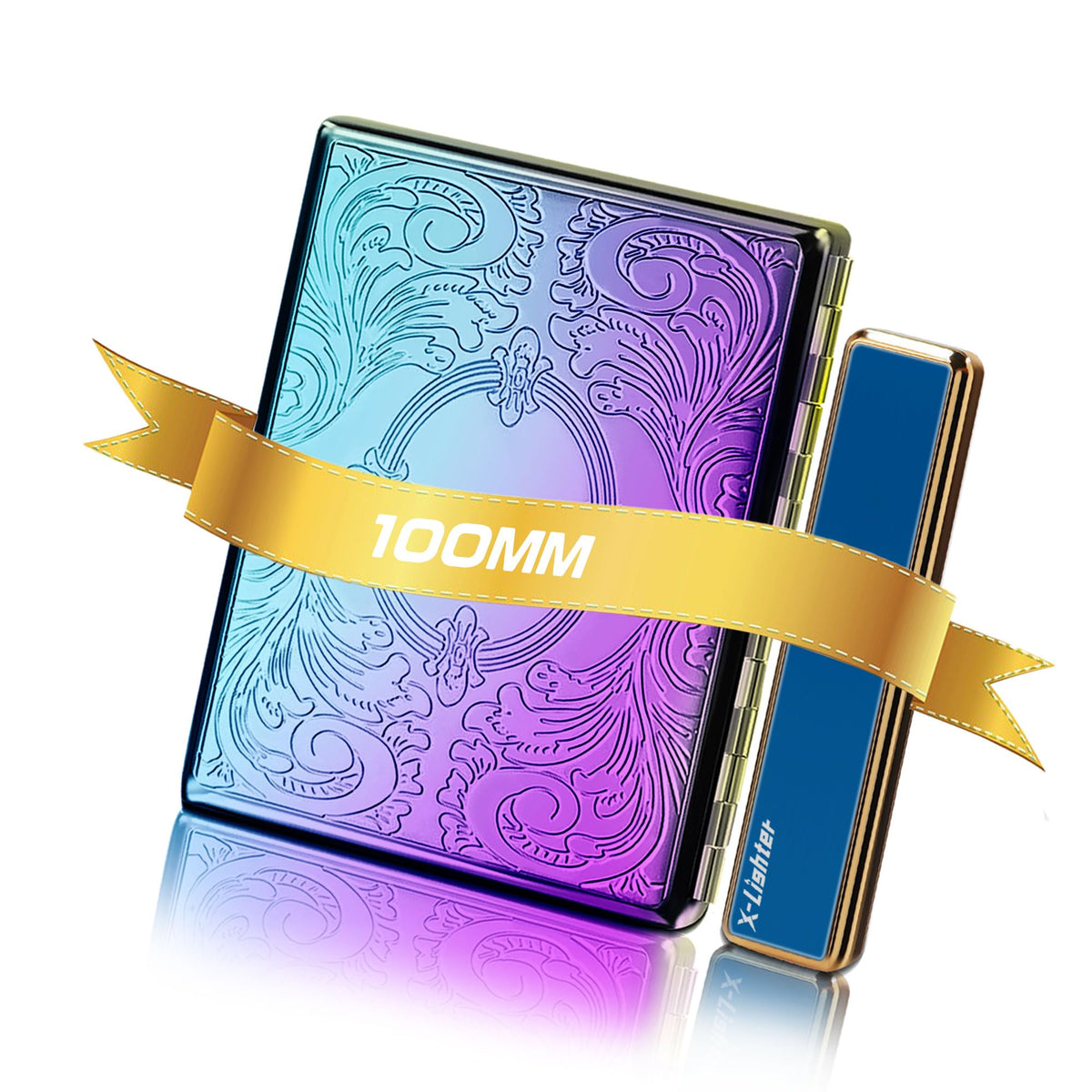 X-LIGHTER XL016 Vintage Cigarette Case with Lighter for 100's King Size, Retro Flower Metal 100mm Cigarette Holder Case for Men Women Thanksgiving Christmas Day Gift