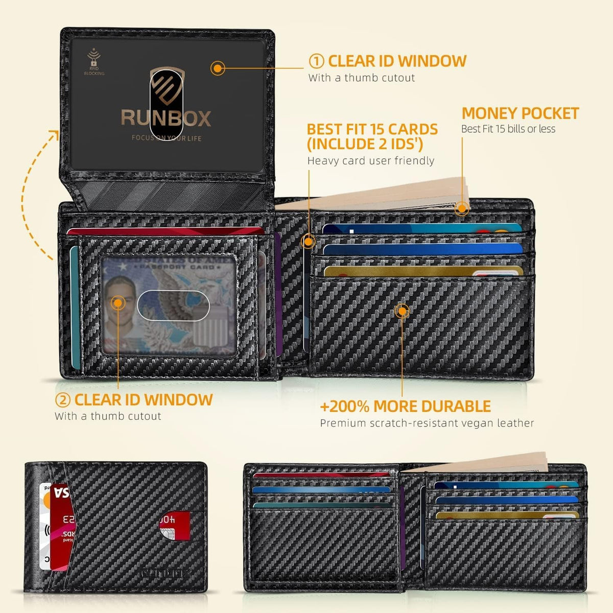 RUNBOX Wallet for Men -Slim Rfid Leather Mens Bifold Novelty Wallets 2 ID Window With Gift Box Men's Accessories