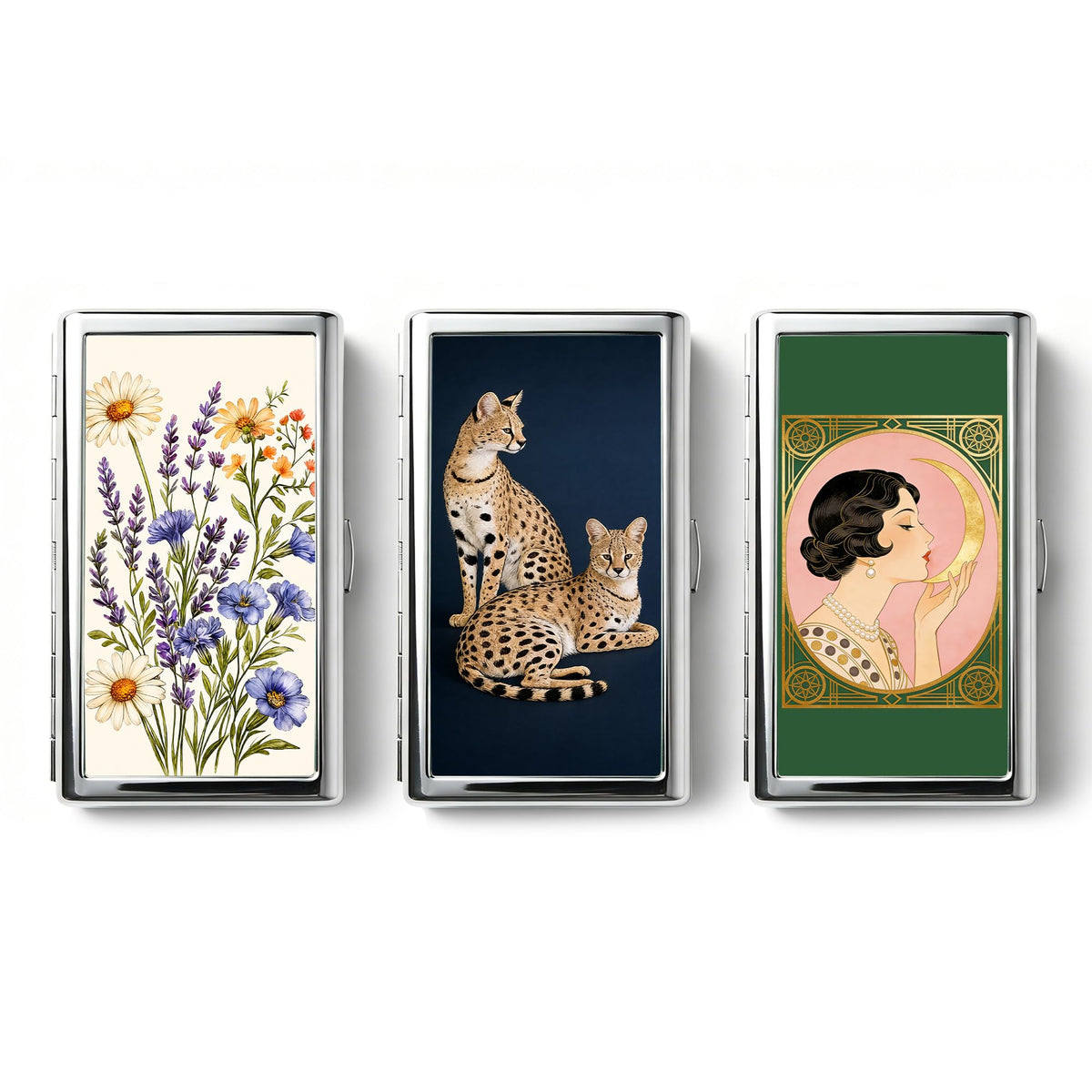 Vintage Art Deco Versatile Card & Cash/Cigarette Holder Case, Slim Metal Wallet for Women Men Credit ID Business Cards (#E)
