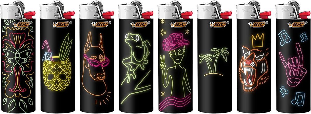 BIC Maxi Pocket Lighter, Neon Series, 8 Count Pack for Candles, Firepits