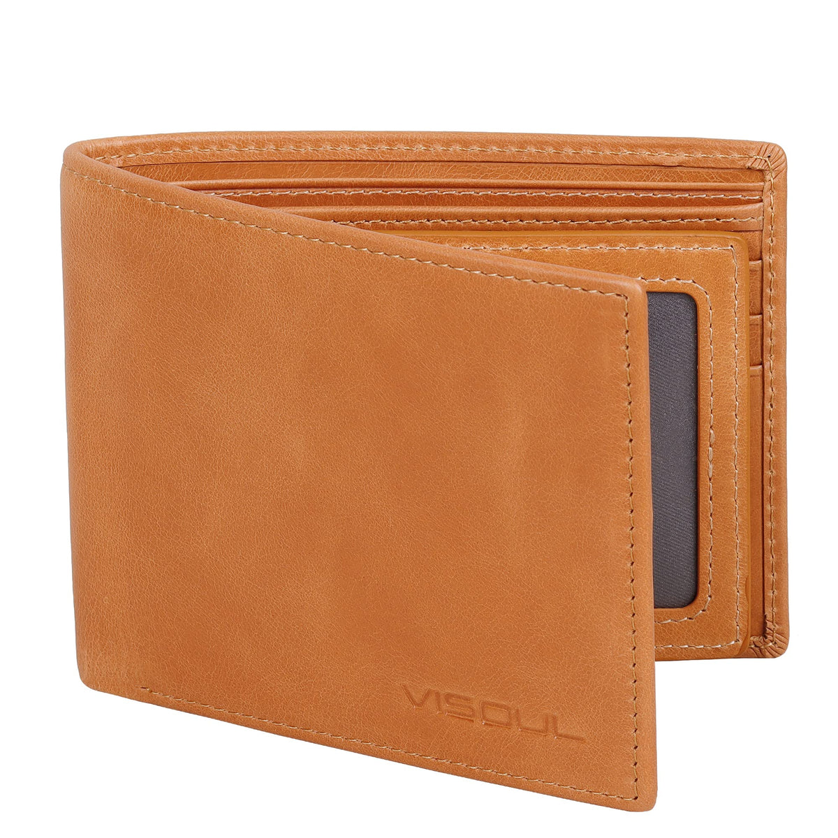 VISOUL Mens Wallet Bifold RFID Protected with 2 ID Windows 8 Credit Card Slots 2 Cash Compartments, Carbon Fiber Leather Wallet for Men Gift Box (Black+Burgundy)