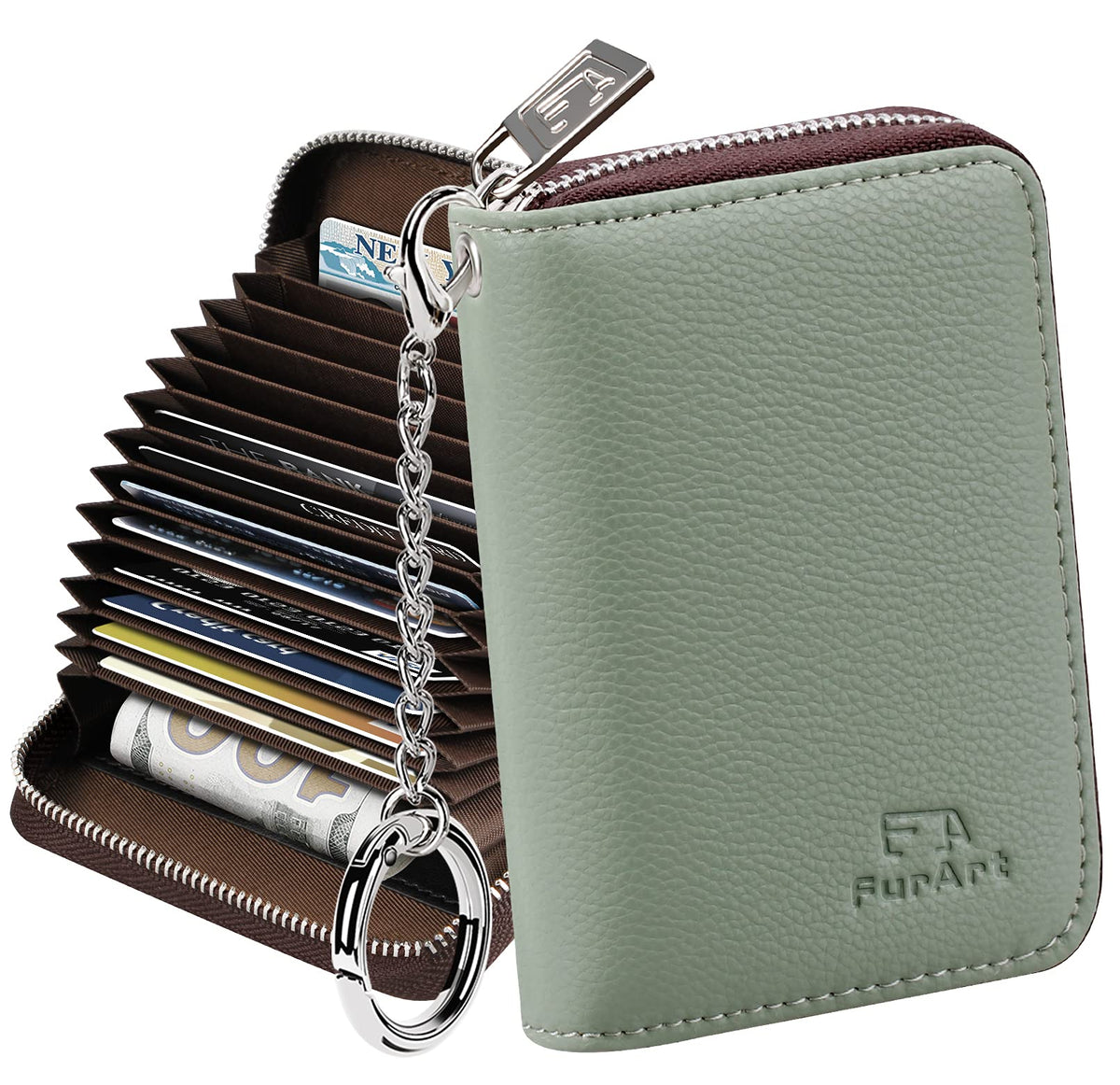 FurArt Zipper Wallet Women RFID Credit Card Holder keychain Wallet