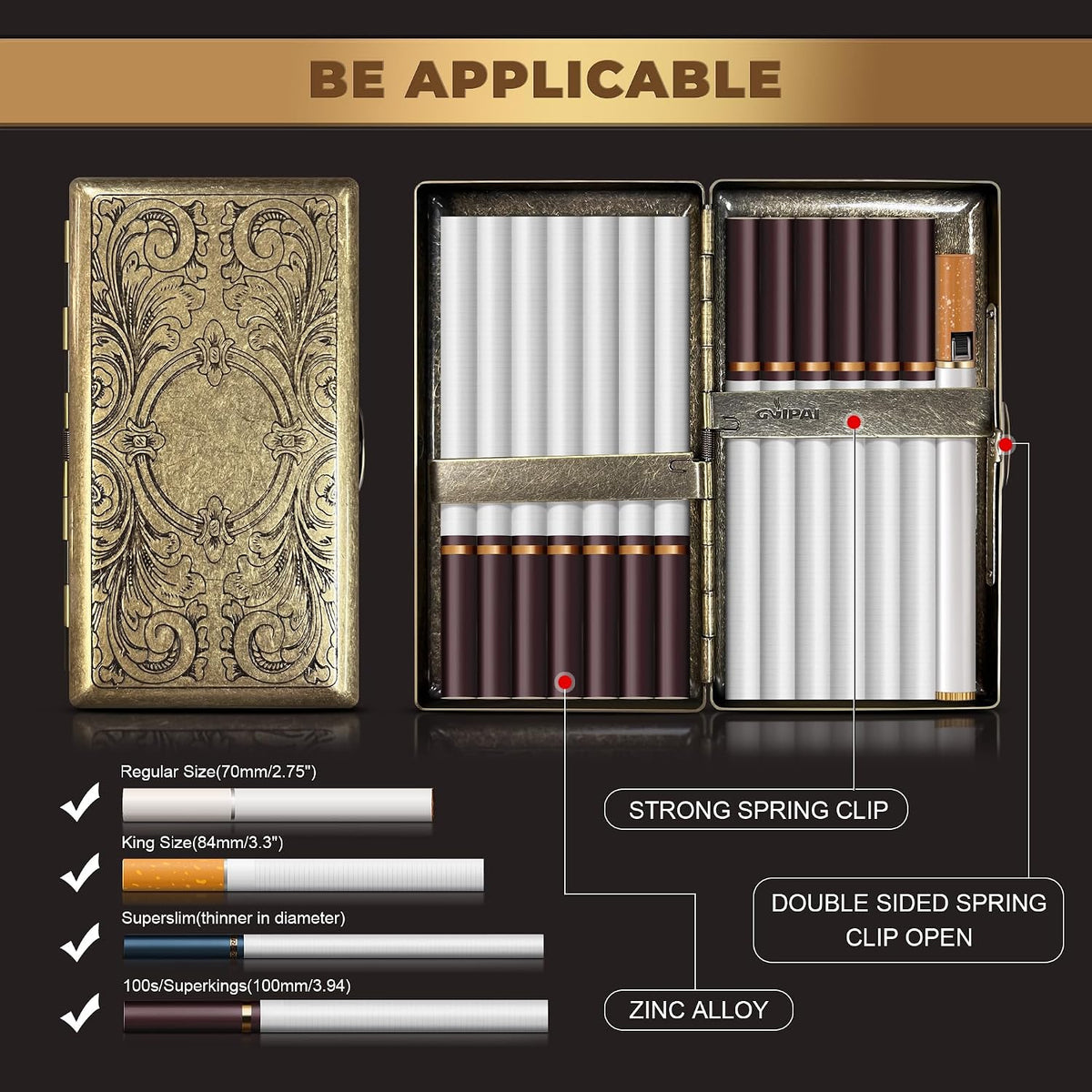 X-LIGHTER Vintage Cigarette Case with Lighter for 100's, Smell Proof, Retro Metal Cigarette Cases Holder 100s King Size, Funny Smoking Set for Women Men, Christmas Gift (No Gas)