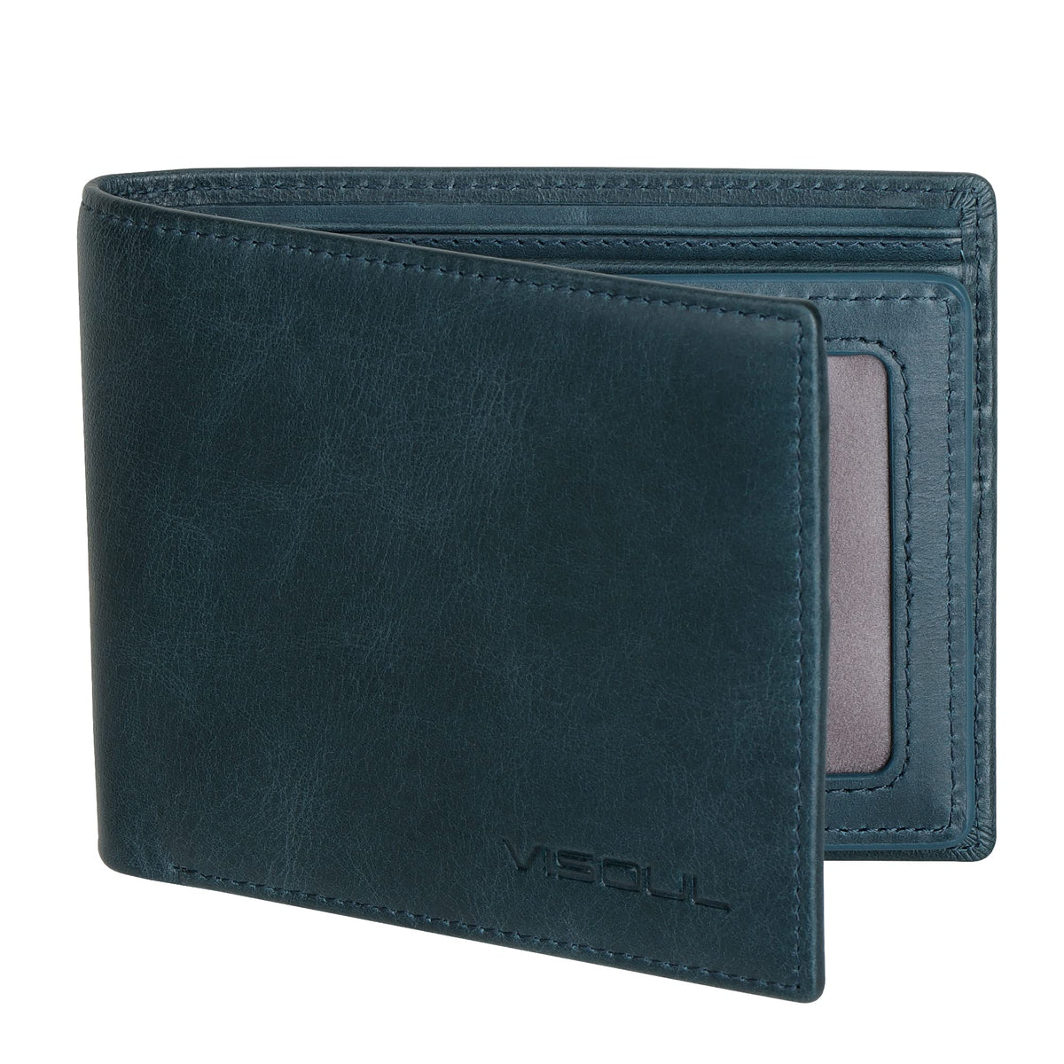 VISOUL Mens Wallet Bifold RFID Protected with 2 ID Windows 8 Credit Card Slots 2 Cash Compartments, Carbon Fiber Leather Wallet for Men Gift Box (Black+Burgundy)