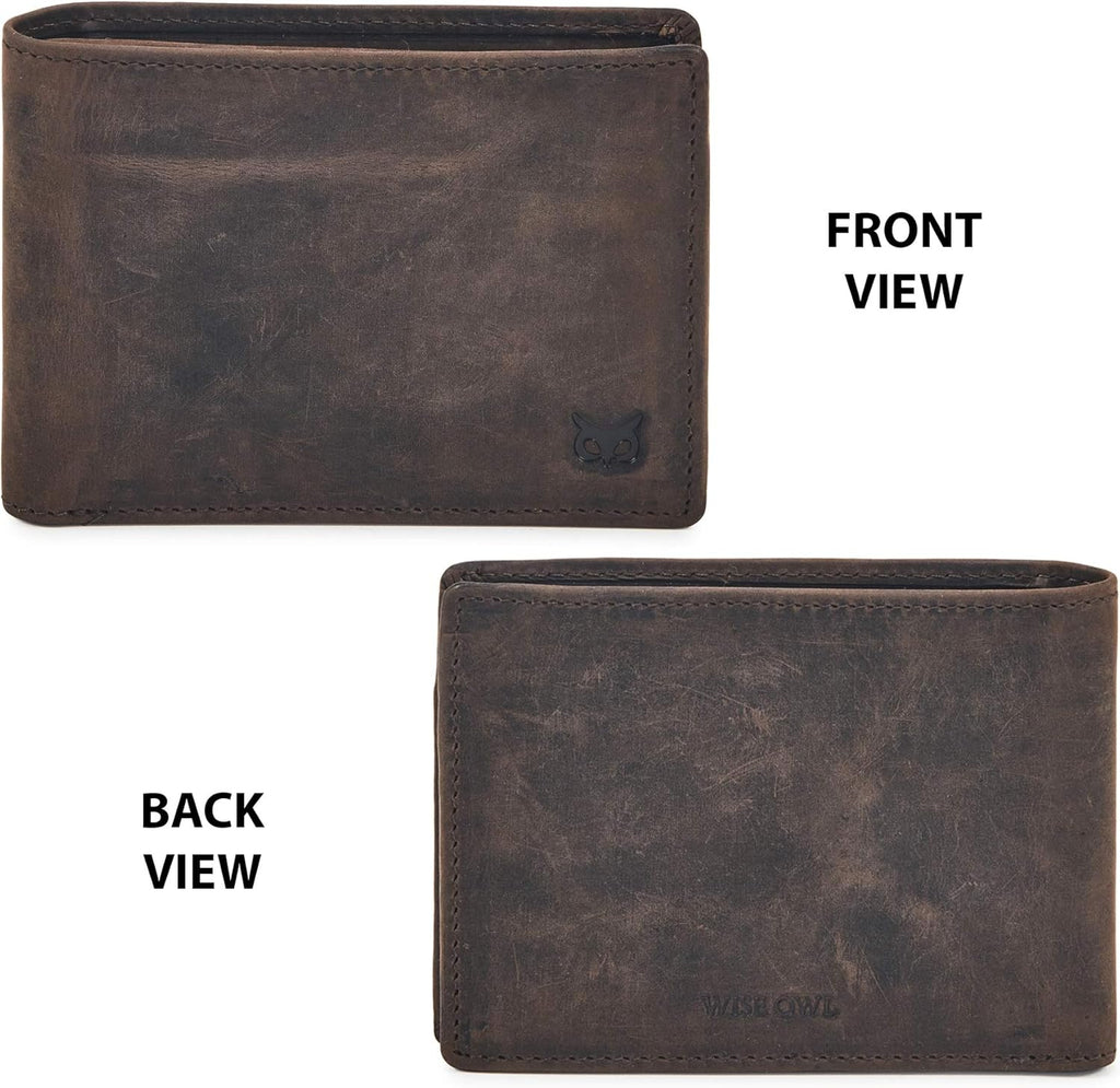Real Leather Mens Bifold Wallet RFID Blocking Slim Minimalist Front Pocket - Thin & Stylish with ID Window in Gift Box (Crazy Horse, Coffee)