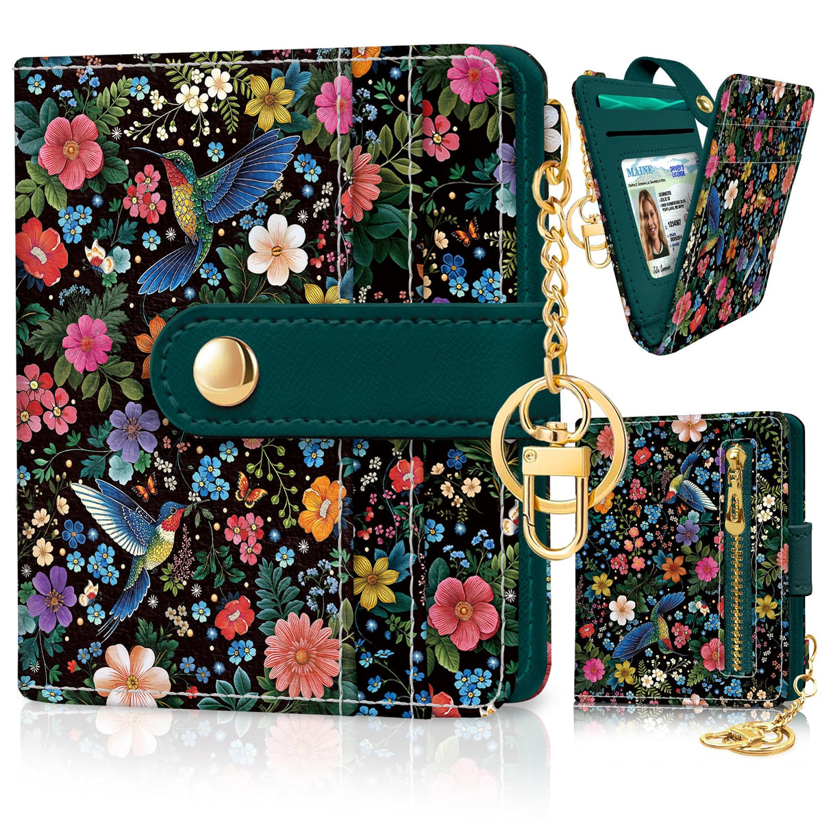Jogjam Black Cat Floral Rfid Women Wallet, Small Slim Credit Card Holder