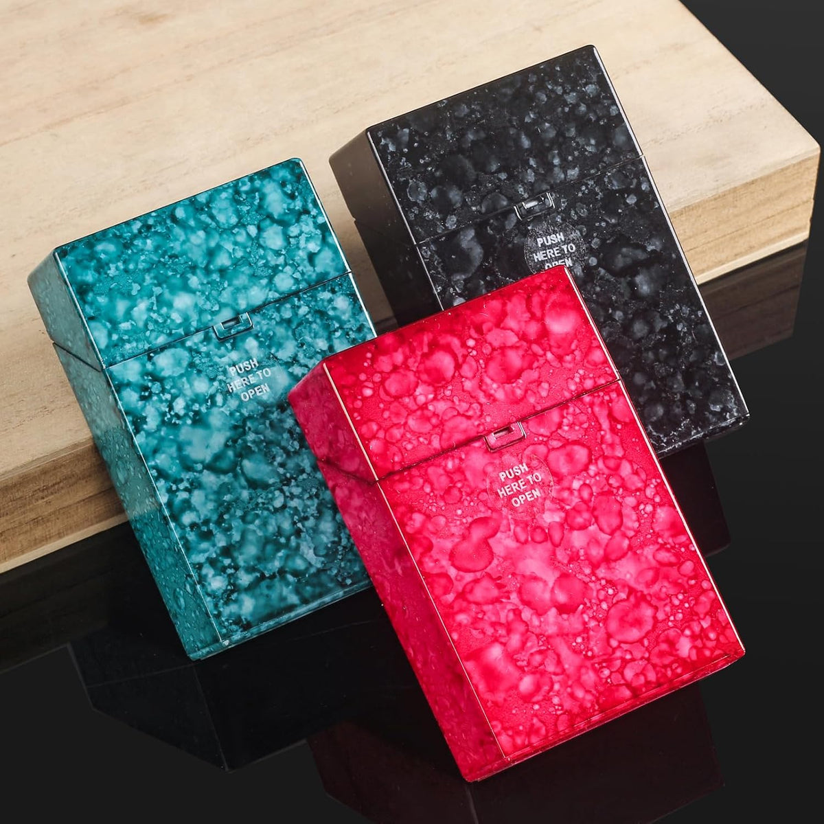 Cigarette Case King Size 85mm 3 Pack Holds 20 Capacity Push Open (Green A + Green B + Red)