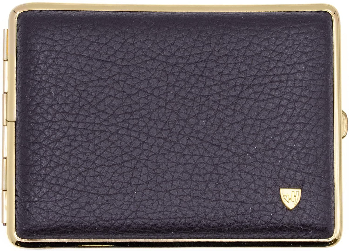 Made in Germany Genuine Leather Gold Plated Cigarette Case (18 100s) with Elastic Bands (Deer Black)