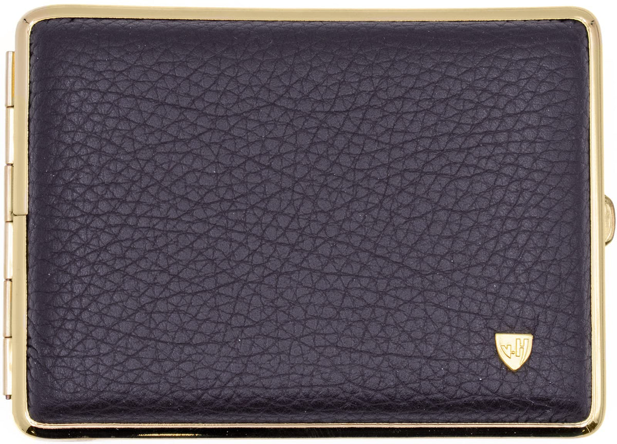 Made in Germany Genuine Leather Gold Plated Cigarette Case (18 100s) with Elastic Bands (Deer Black)