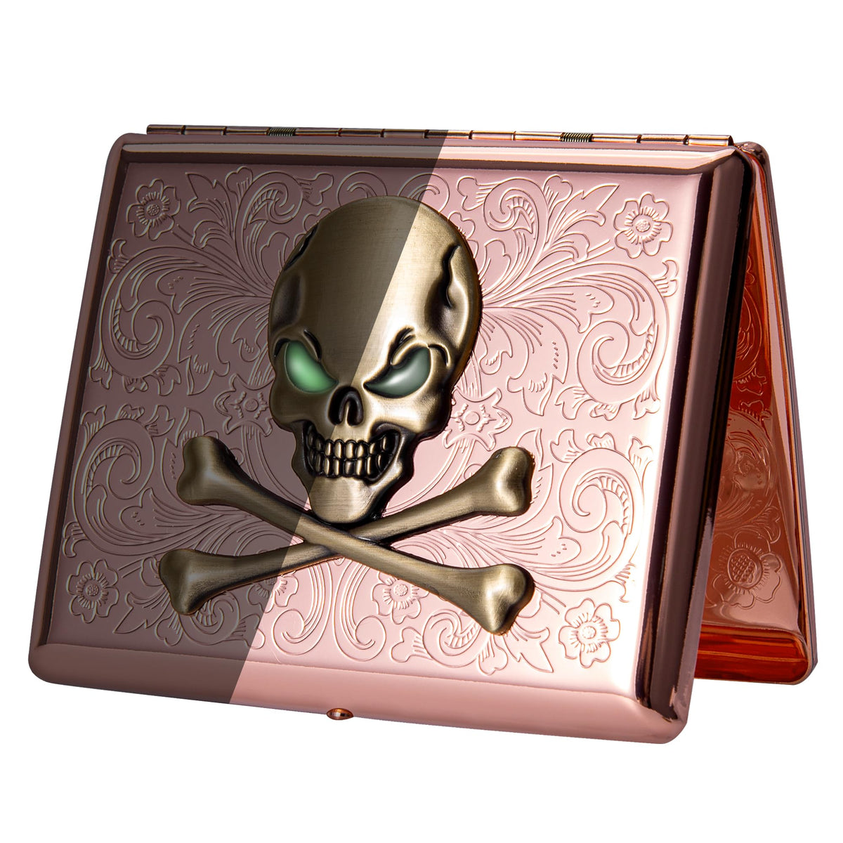 Stylish Portable Metal Cigarette Case - Holds 100mm Cigarettes. (Skull Vine Silver, 20pcs 100's) (Skull Vine Black, 20pcs 100's)