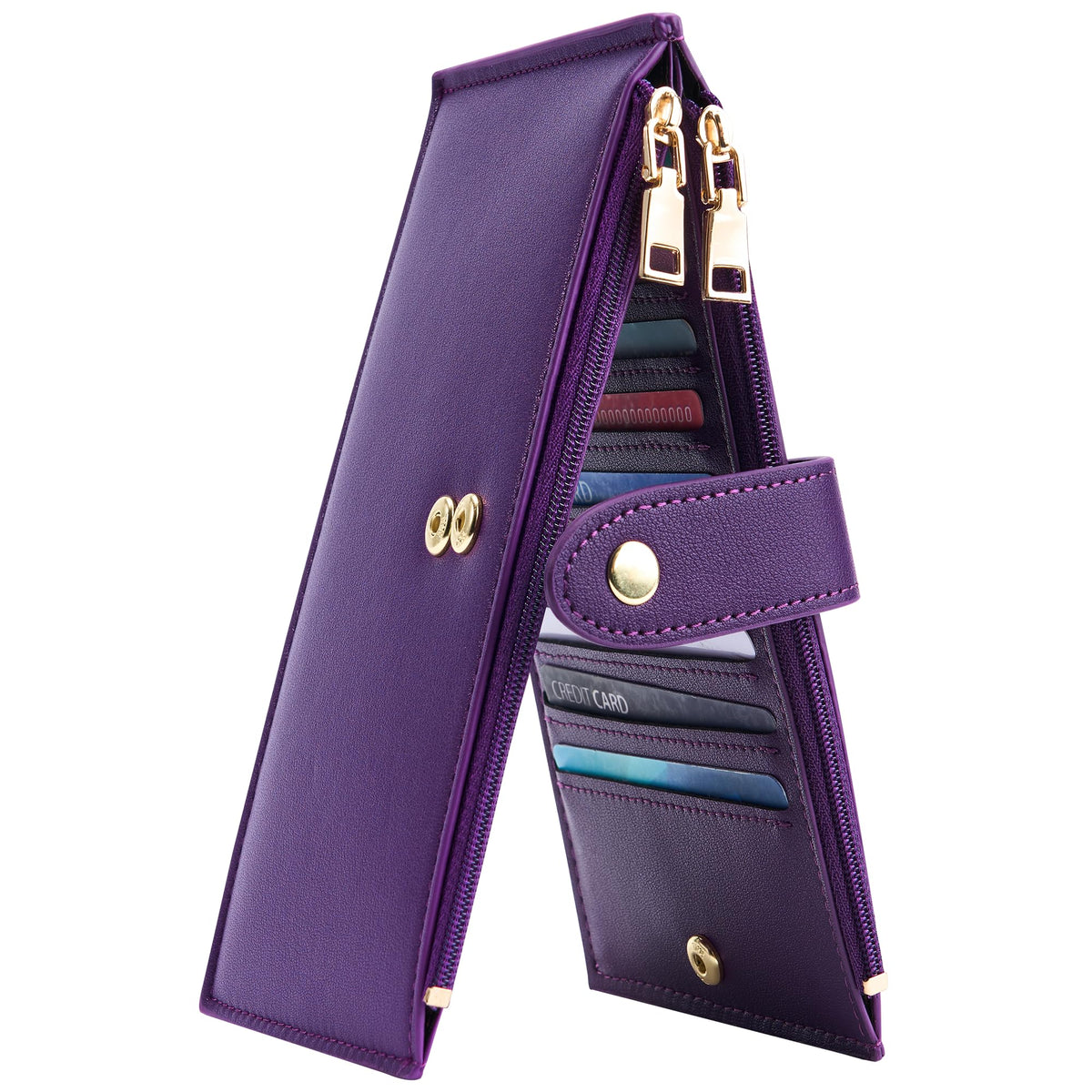 Travelambo Womens Leather Bifold Wallet, Slim RFID Blocking Card Holder