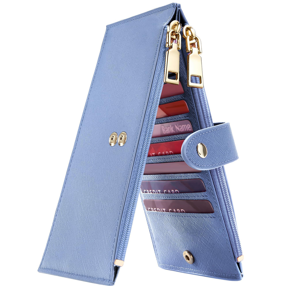Travelambo RFID Wallet Women Large Size Bifold Multi Card Wallet Case with Zipper Pocke Credit Card Holder for Women