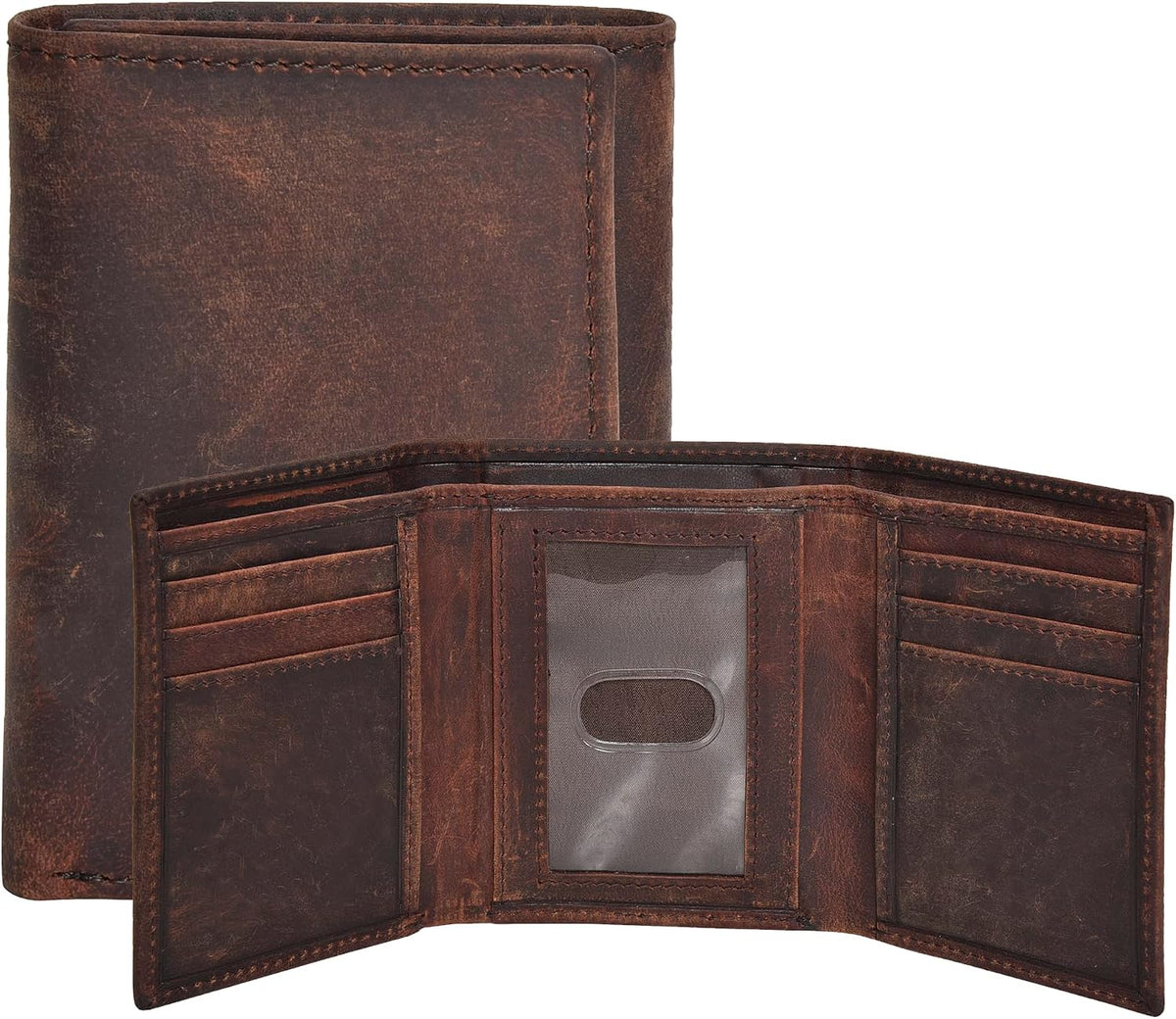 Real Leather Mens Trifold Wallet - RFID Slim Minimalist Front Pocket Gift