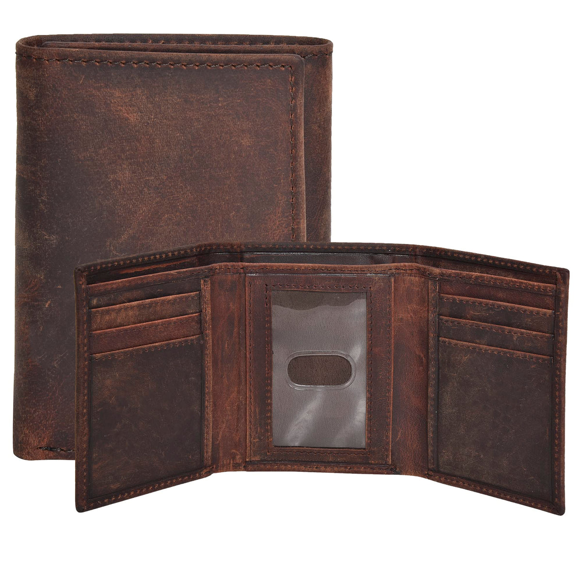 Real Leather Mens Trifold Wallet - RFID Slim Minimalist Front Pocket Gift