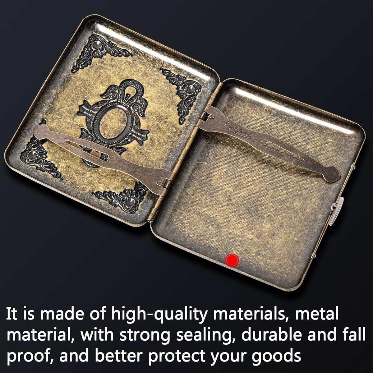 Goshentech Vintage metal case, metal plated copper,18-20 capacity, surface imitation emerald ornament,gift box packaging(Bronze, 85mm King Size)