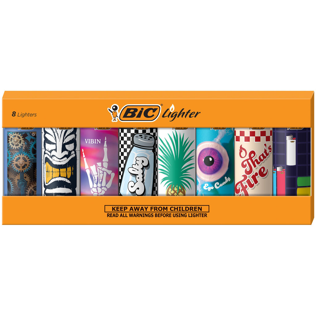 BIC Maxi Pocket Lighters, Cool and Reliable, Whimsical Collection, 8-Pack